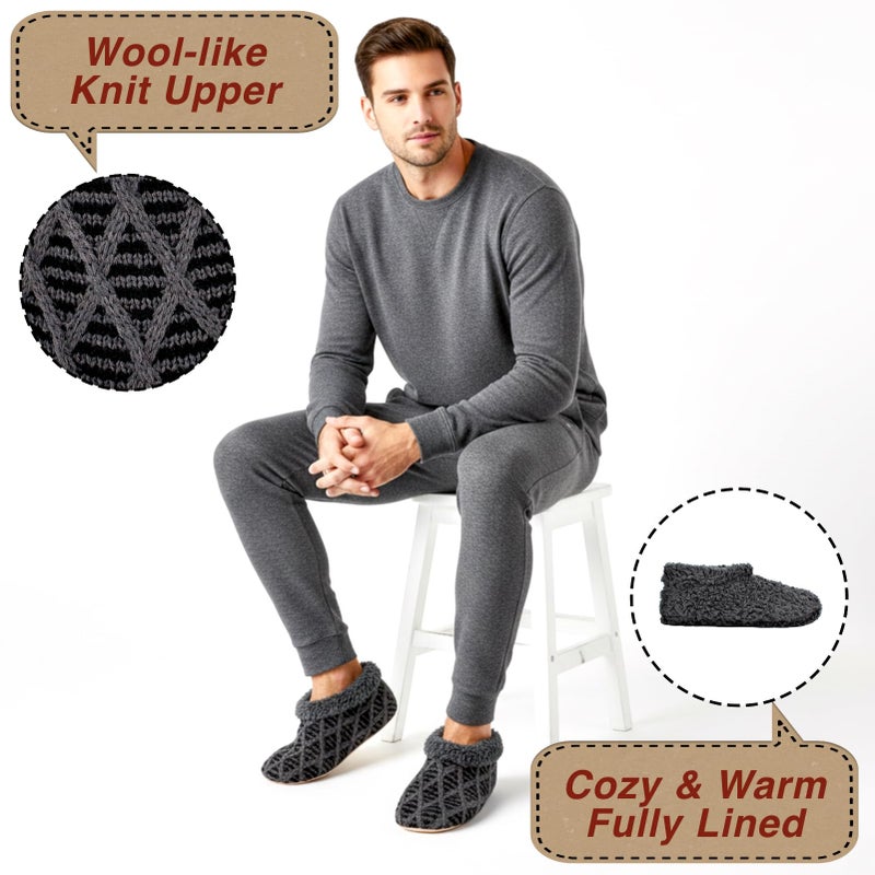 cosyone1997 2-Pair Soft Slippers for Men Indoor Sherpa Fleece Lined Bedroom Fuzzy Slipper Socks Non-slip Gripper Soles Winter Warm House Slippers Size 10-11 - Image 4
