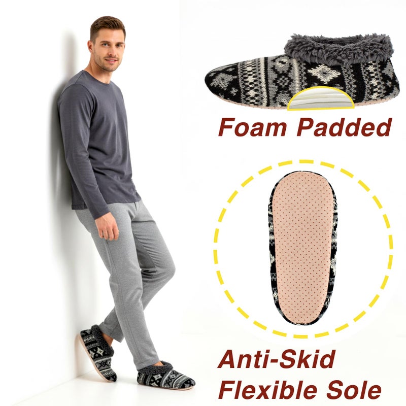 cosyone1997 2-Pair Soft Slippers for Men Indoor Sherpa Fleece Lined Bedroom Fuzzy Slipper Socks Non-slip Gripper Soles Winter Warm House Slippers Size 10-11 - Image 5