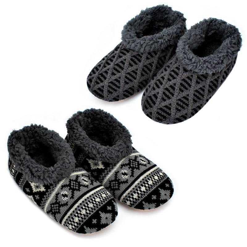 cosyone1997 2-Pair Soft Slippers for Men Indoor Sherpa Fleece Lined Bedroom Fuzzy Slipper Socks Non-slip Gripper Soles Winter Warm House Slippers Size 10-11 - Image 1