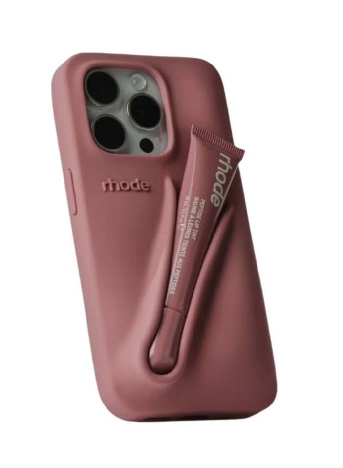 rhode Silicone Lip Holder for Cell Phone, Lip Gloss Adhesive Sleeve for Phone, Lip Holder Stick-on Phone Case, Back Stick On Holder for iPhone Phones（SALTY TAN） - Image 1