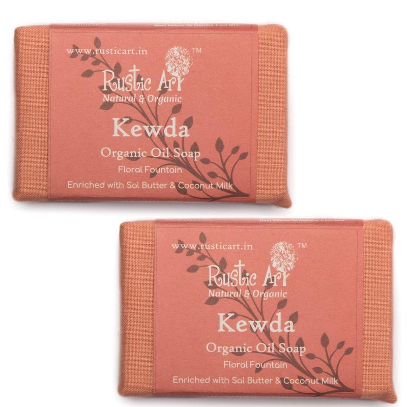 Rustic Art Organic Kewda Soap Coconut Milk Sal Butter Dry to Normal Skin Coldprocessed Nourishing For Women Men 100g Pack of 2