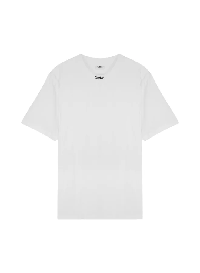 سيدرو CEDRO CASUAL REGULAR FIT LIGHT WEIGHT 100% COTTON CREW NECK WHITE COLOR T-SHIRT