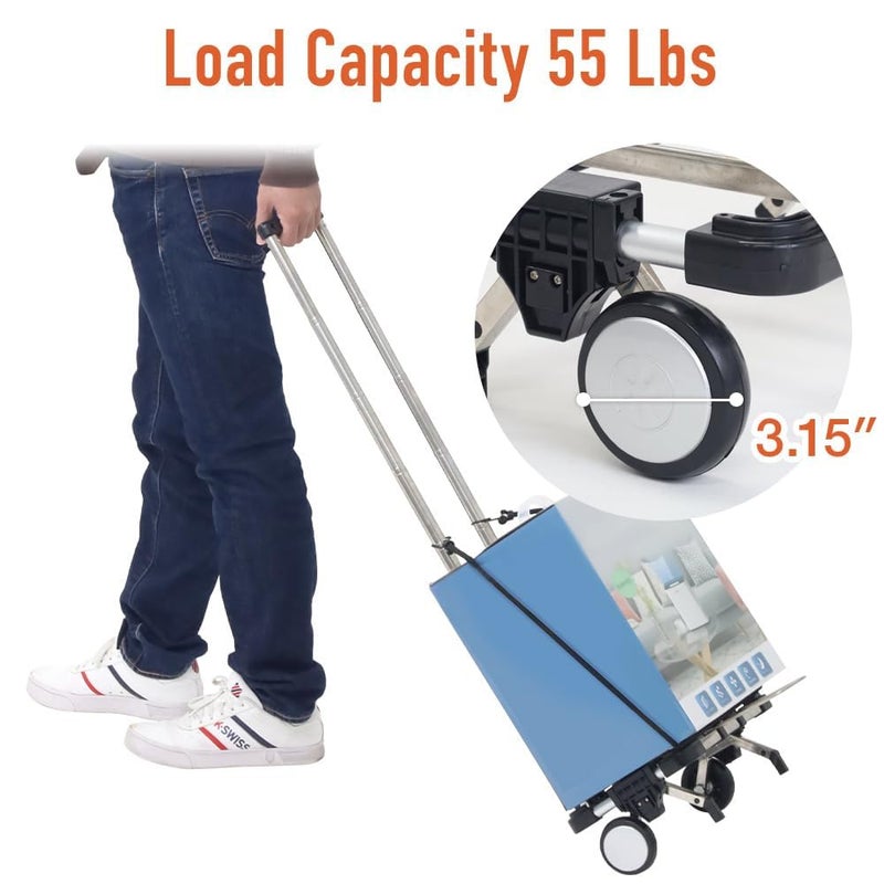 Japard Luggage Cart with 2 Wheels Foldable, Purse Trolley, Portable Travel Dolly Compact Air Travel Loadable 55 lbs, Smallest Folding Carrying Cart Light Weight - Image 3