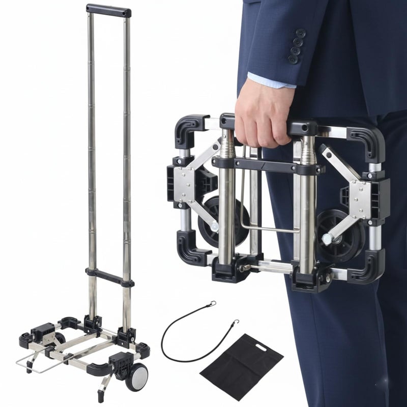 Japard Luggage Cart with 2 Wheels Foldable, Purse Trolley, Portable Travel Dolly Compact Air Travel Loadable 55 lbs, Smallest Folding Carrying Cart Light Weight - Image 1