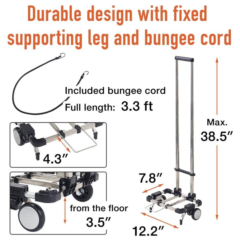 Japard Luggage Cart with 2 Wheels Foldable, Purse Trolley, Portable Travel Dolly Compact Air Travel Loadable 55 lbs, Smallest Folding Carrying Cart Light Weight - Image 4