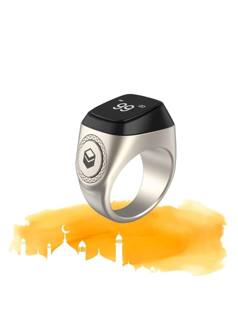 iQIBLA Smart Tasbih Zikr Metal Ring 18MM Bright Silver - Image 1