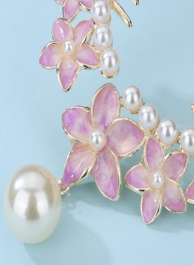 Jumwrit Pearl Flower Ponytail Buckle Hair Clip Strong Hold Gold Metal Bun Claw Clip Floral Tassel Hair Barrette Cuff Hairpin Fashion Hair Styling Accessories for Women Girls (Purple) - Image 5