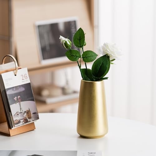 HUBUISH Light Gold Vase - 6" Gold Ceramic Flower vase for Home/Table/Accent Decor, Minimalist Modern Vases Ceramic for Centerpieces, Room Decor, Living Room, Bedroom or Gift - Image 2