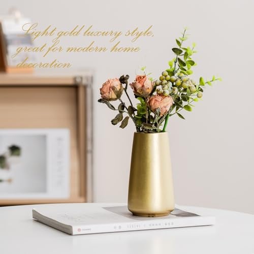 HUBUISH Light Gold Vase - 6" Gold Ceramic Flower vase for Home/Table/Accent Decor, Minimalist Modern Vases Ceramic for Centerpieces, Room Decor, Living Room, Bedroom or Gift - Image 4