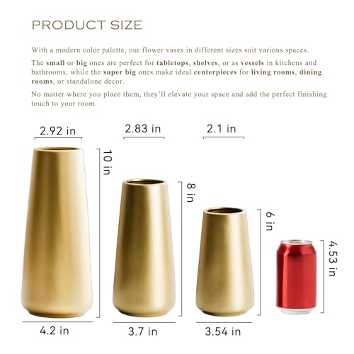 HUBUISH Light Gold Vase - 6" Gold Ceramic Flower vase for Home/Table/Accent Decor, Minimalist Modern Vases Ceramic for Centerpieces, Room Decor, Living Room, Bedroom or Gift - Image 3