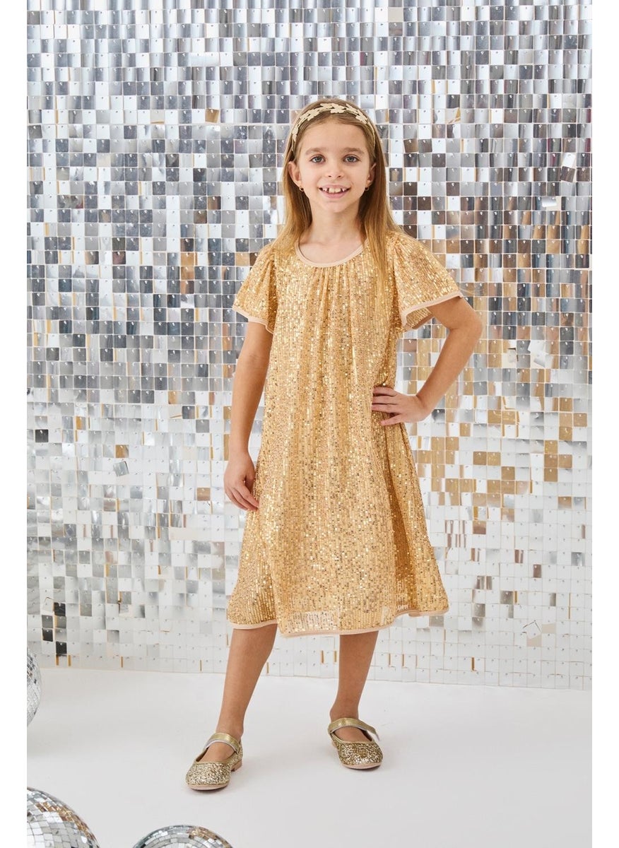 Le mabelle Gold Sequined Girl Dress-Siri  - Image 3