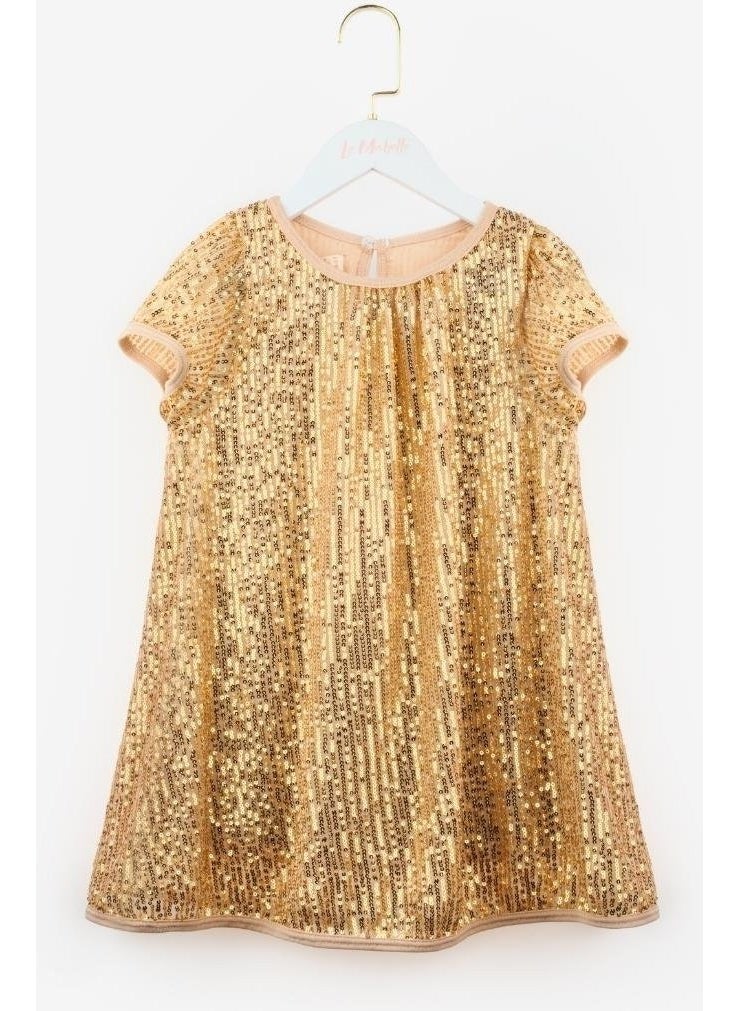 Le mabelle Gold Sequined Girl Dress-Siri  - Image 4