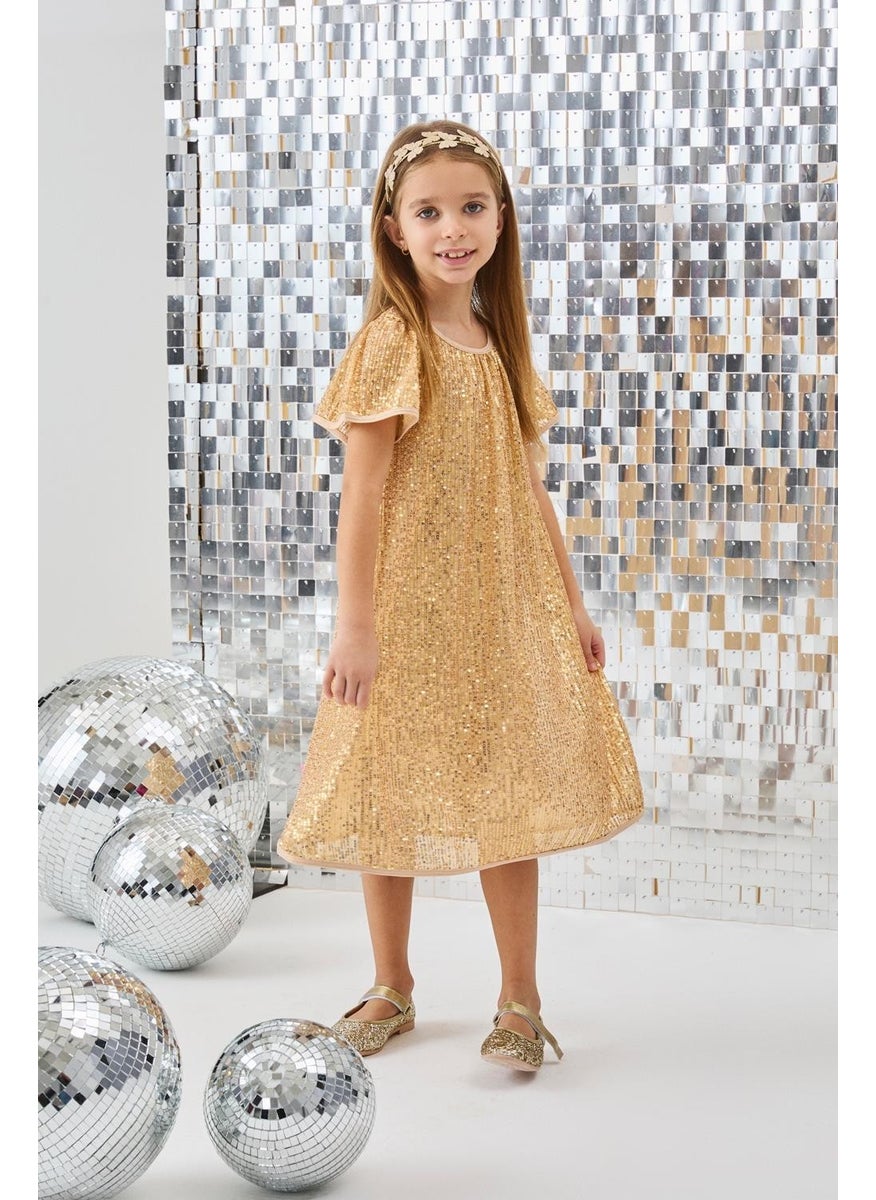 Le mabelle Gold Sequined Girl Dress-Siri  - Image 1
