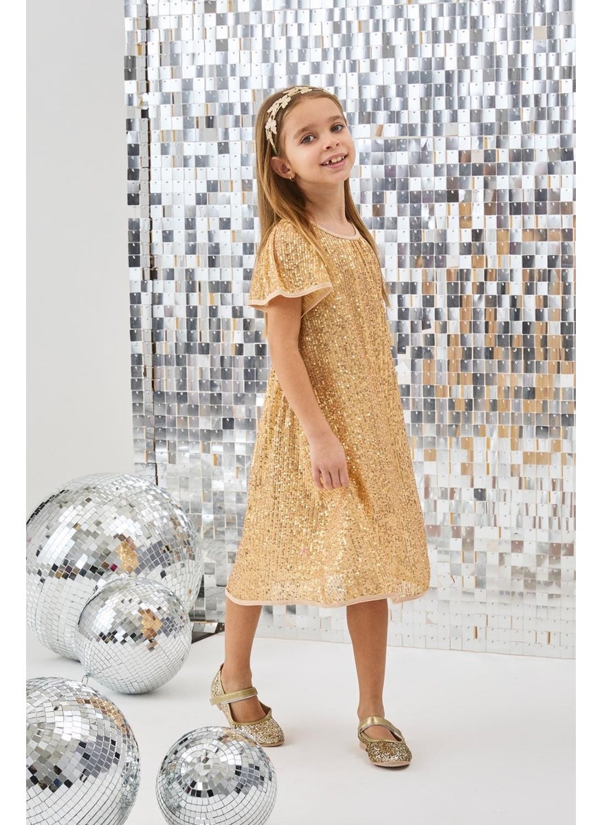 Le mabelle Gold Sequined Girl Dress-Siri  - Image 2