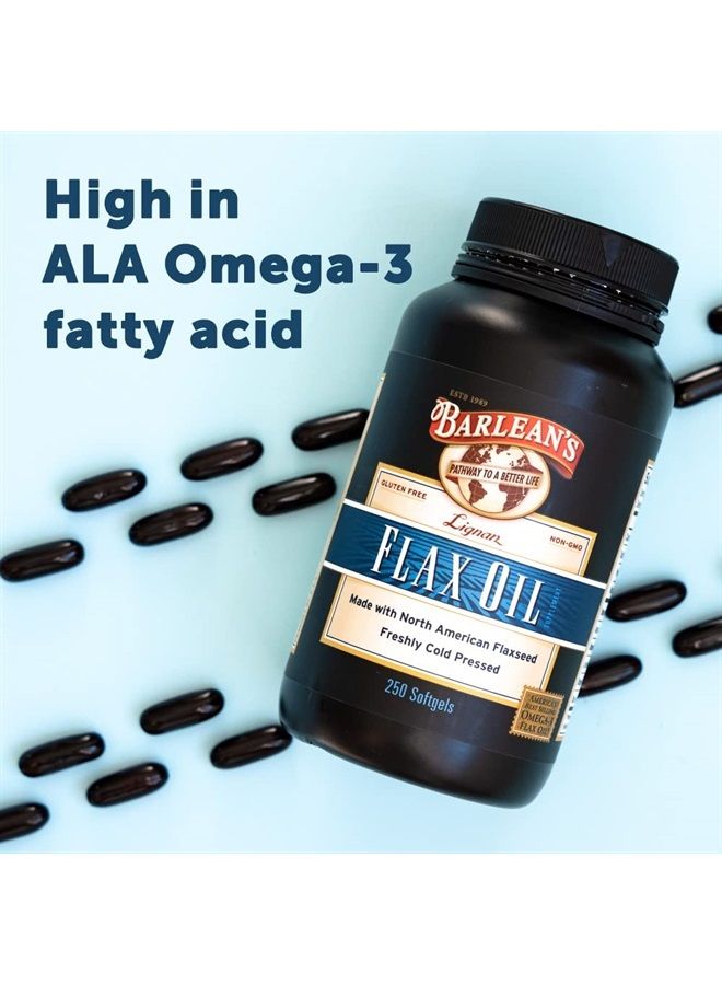BARLEAN'S Lignan Flaxseed Oil Softgels, Cold-Pressed Flax Seed Supplement with 1,550 mg ALA Omega-3 Fatty Acids for Joint & Heart Health, 1000mg, 250 ct - Image 5