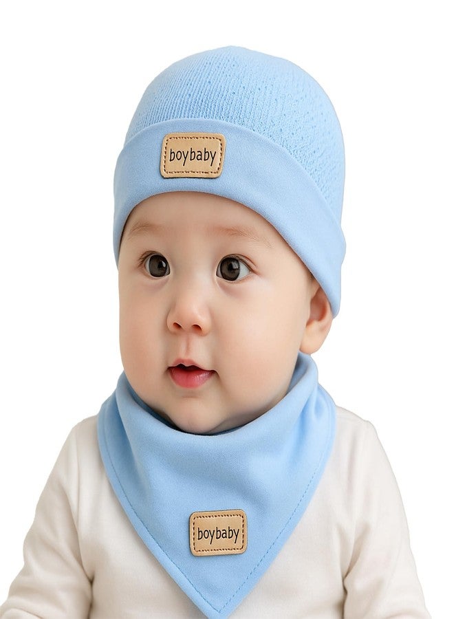 SYGA Combo Baby Bib & Cap Cotton Feeding Bib, Apron with Snap Button For Infant Baby Boy & Girls 0-6 Month - Blue - Image 1