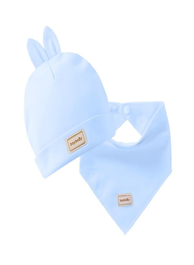SYGA Combo Baby Bib & Cap Cotton Feeding Bib, Apron with Snap Button For Infant Baby Boy & Girls 0-6 Month - Blue - Image 2