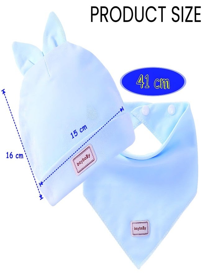 SYGA Combo Baby Bib & Cap Cotton Feeding Bib, Apron with Snap Button For Infant Baby Boy & Girls 0-6 Month - Blue - Image 3