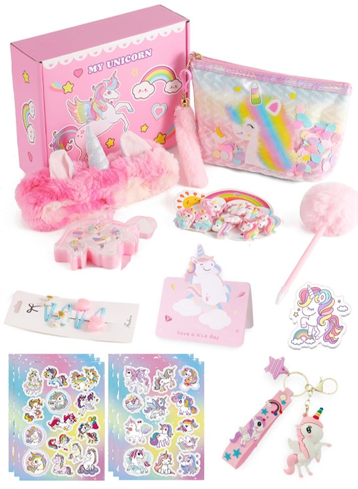 KINGMAZI Girls Unicorn Toys, Girls Unicorn Gift Box Set, Girls Gifts With Unicorn Bag, Unicorn Headband And Hairpin, Girls Birthday Children'S Day Gifts (Pink) - Image 1