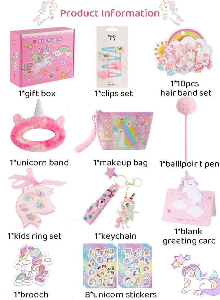 KINGMAZI Girls Unicorn Toys, Girls Unicorn Gift Box Set, Girls Gifts With Unicorn Bag, Unicorn Headband And Hairpin, Girls Birthday Children'S Day Gifts (Pink) - Image 2