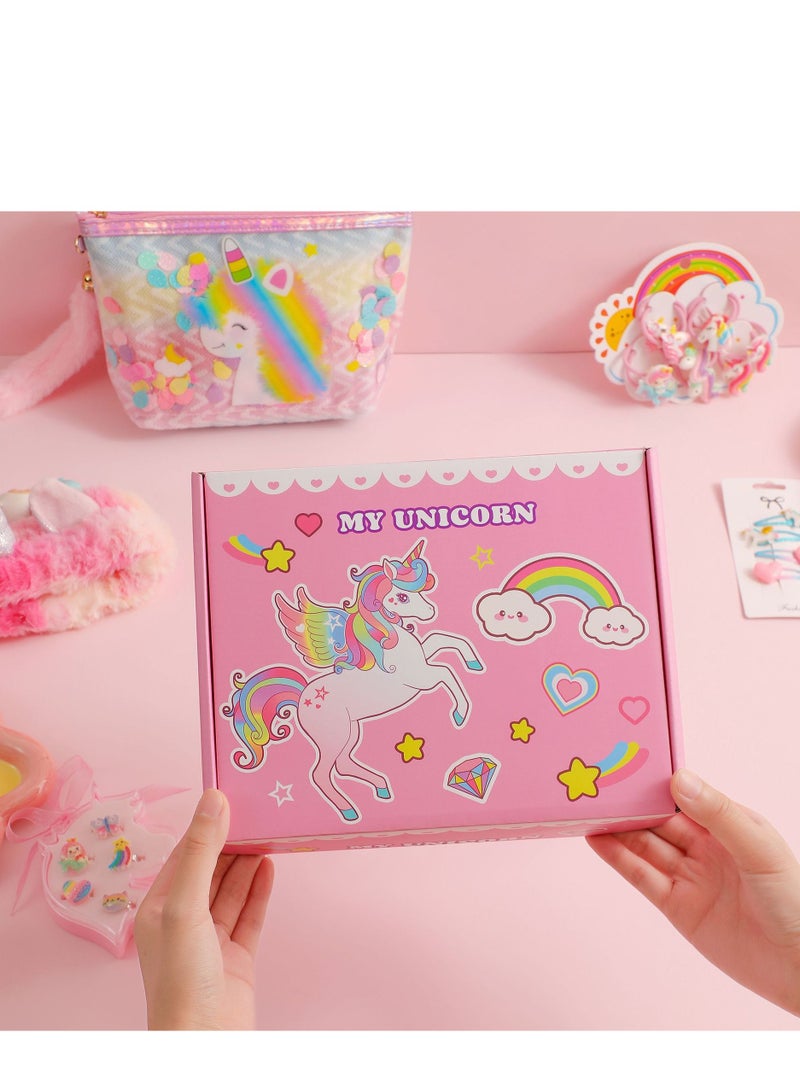 KINGMAZI Girls Unicorn Toys, Girls Unicorn Gift Box Set, Girls Gifts With Unicorn Bag, Unicorn Headband And Hairpin, Girls Birthday Children'S Day Gifts (Pink) - Image 5