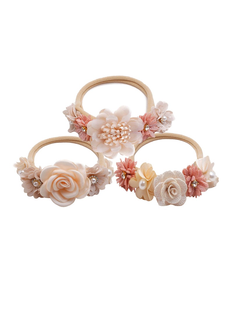 Pack Of 3 Baby Girl Flower Headbands Set - Image 1