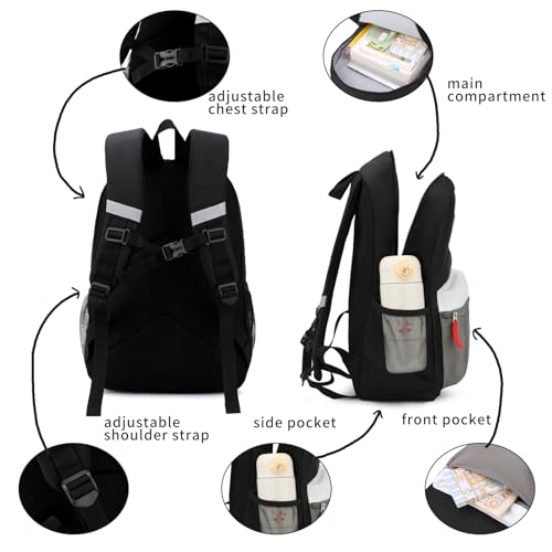 BEFUNIRISE Toddler Backpack, 12inch Preschool Backpack for Kids Boys and Girls 2-4 Kindergarten Preschool Bookbag with Chest Buckle (Black Grey, Small) - Image 4
