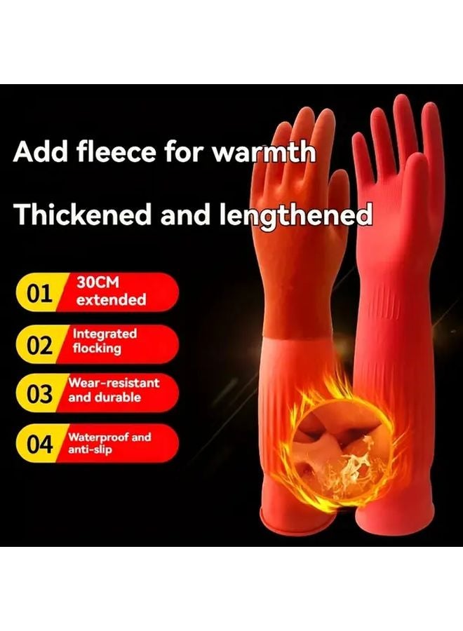Heavy Duty Winter Warm Thickened Latex Dishwashing Gloves Non Slip Waterproof Durable Wear Resistant Model L - Image 2