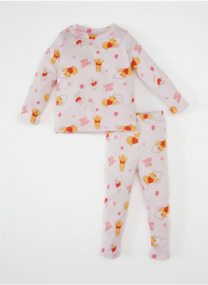 DeFacto Disney Winnie The Pooh Long Sleeve Top And Bottom Ribbed Pajama Set  - Image 1