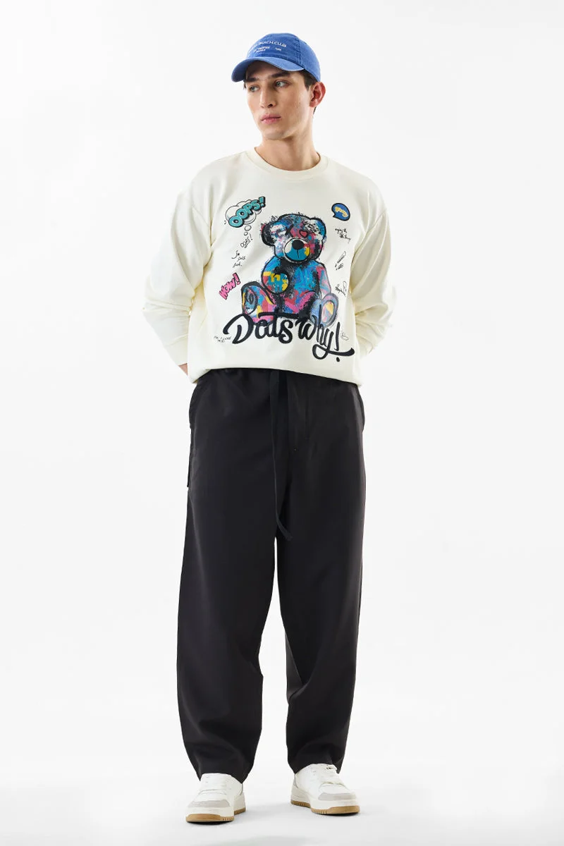 SNITCH Black Solid Relaxed Casual Trousers