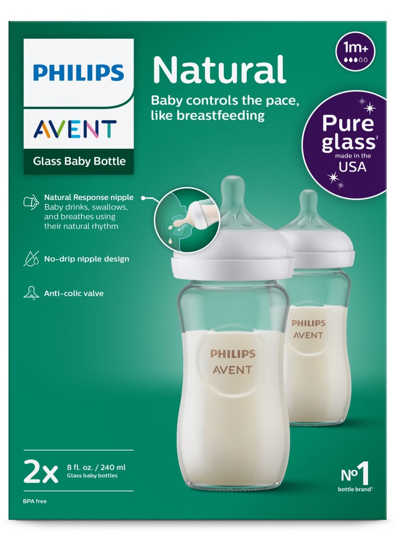 Avent Philips Avent Glass Natural Baby Bottle with Natural Response, 1M+, 240ml, 2pk - Image 1