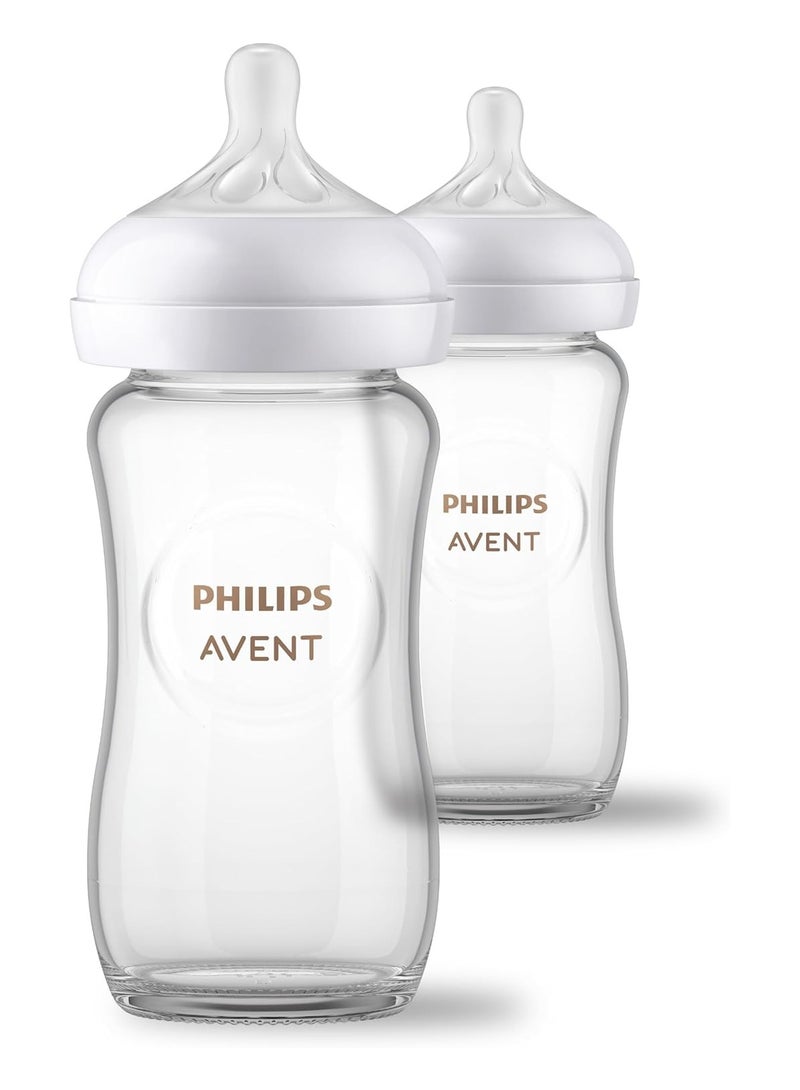 Avent Philips Avent Glass Natural Baby Bottle with Natural Response, 1M+, 240ml, 2pk - Image 2