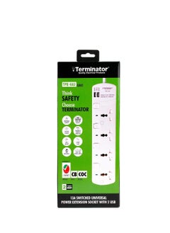 4 Way Universal Power Extension Socket With 2 USB
