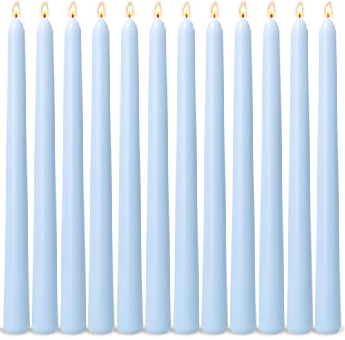 Sihuida 12Pack Ice Blue Taper Candles 10 Inch Unscented Dripless Candlesticks LongLasting Burn Time of 78 Hours Perfect for Home Dcor Weddings Babyshower and Events - Image 1