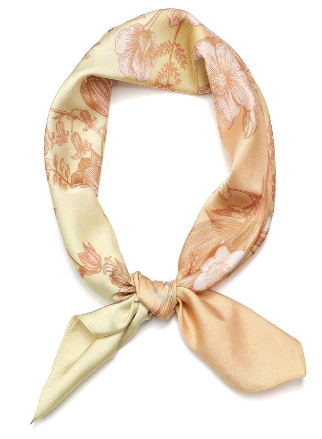 Cicy Bell Womens Silk Head Hair Scarf Lightweight Coverings Bandanas Neck Stain Wrap Sleeping Square Scarves Yellow Flowers 27.5'' - Image 1