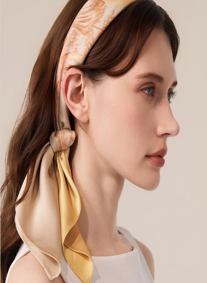 Cicy Bell Womens Silk Head Hair Scarf Lightweight Coverings Bandanas Neck Stain Wrap Sleeping Square Scarves Yellow Flowers 27.5'' - Image 2