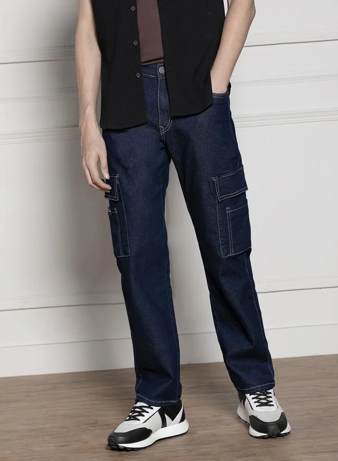 Dennis Lingo  Men'S Dark Blue Cotton Blend Denim Full Length Relaxed Jeans for Men | Best Price UAE