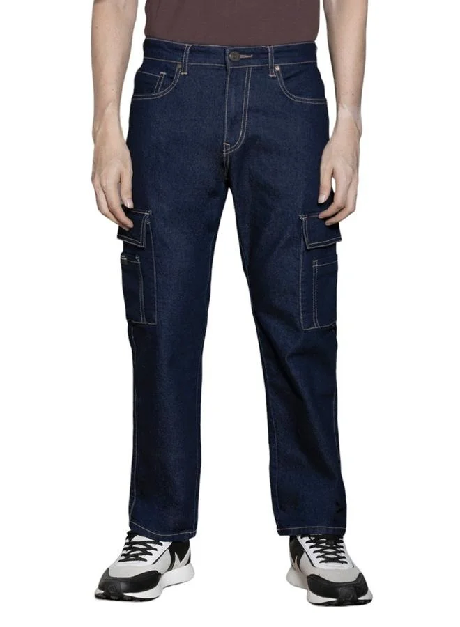 Dennis Lingo Men'S Dark Blue Cotton Blend Denim Full Length Relaxed Jeans