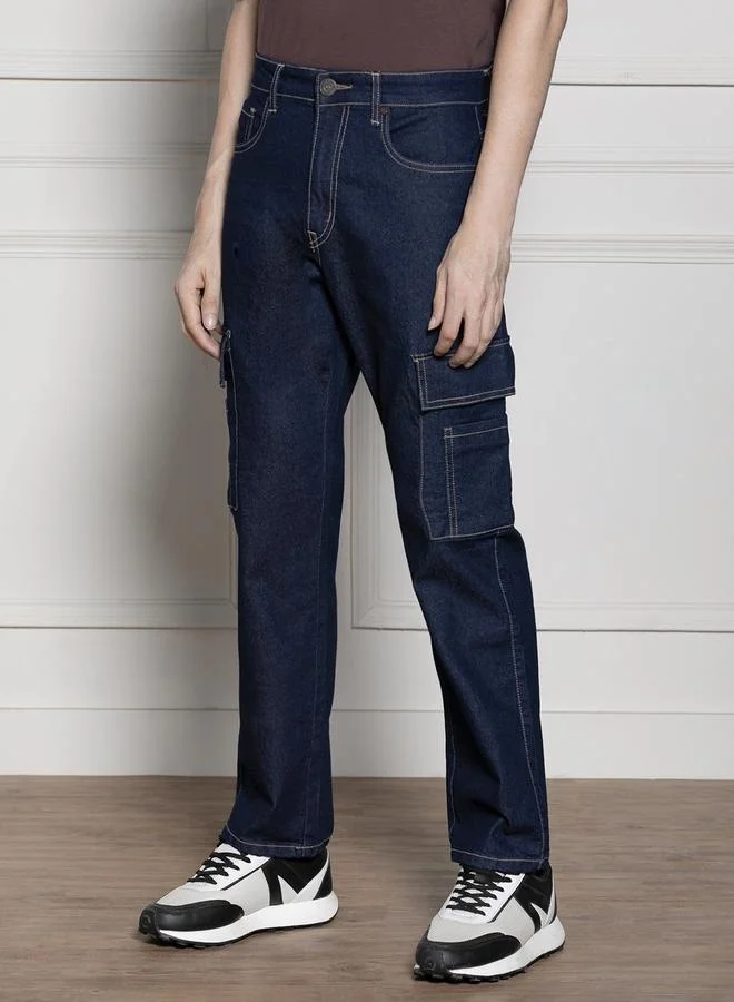 Dennis Lingo  Men'S Dark Blue Cotton Blend Denim Full Length Relaxed Jeans for Men | Best Price UAE