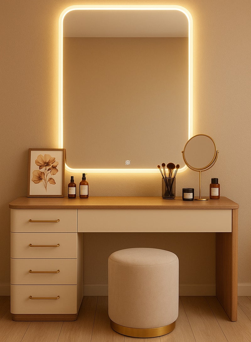 تايمي مرآة حائط 60×40 سم - مرآة بتصميم أنيق مع 3 مستويات إضاءة جانبية - مرآة مكياج لغرفة الملابس وغرفة المعيشة والكونسول والمدخل - Image 1