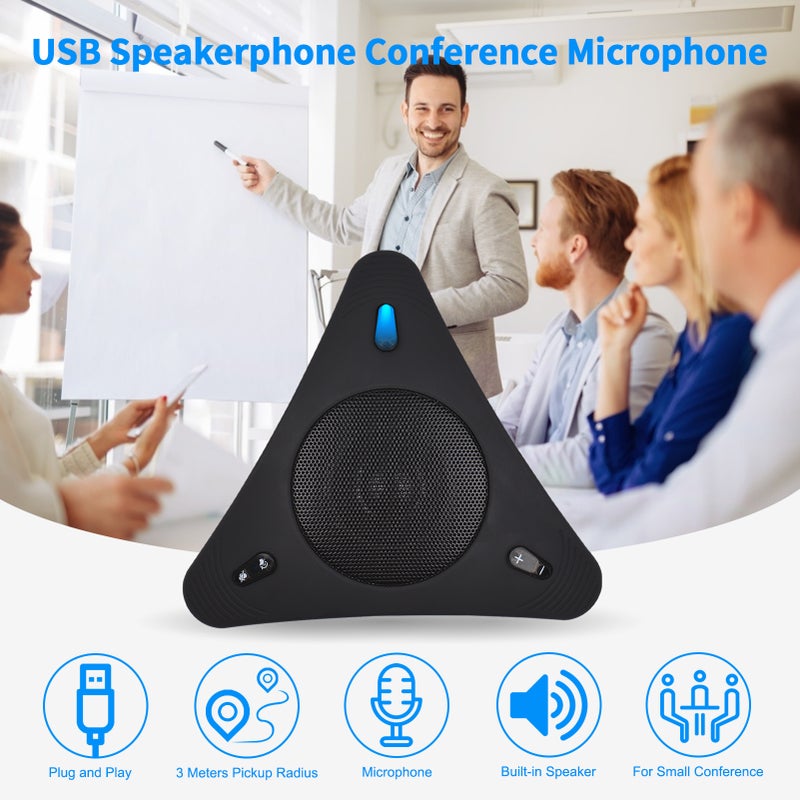 ميكروفون مؤتمرات سماعة USB مع سماعة، ميكروفون متجه 360 درجة مع إلغاء الصدى، ميكروفون كمبيوتر محمول وكمبيوتر شخصي مع وظيفة الصمت وتعديل مستوى الصوت، توصيل واستخدام فوري لمكتب المنزل والأعمال ومحادثات سكايب ومؤتمرات الفيديو والألعاب والمنصات التعليمية عبر الإنترنت - Image 5