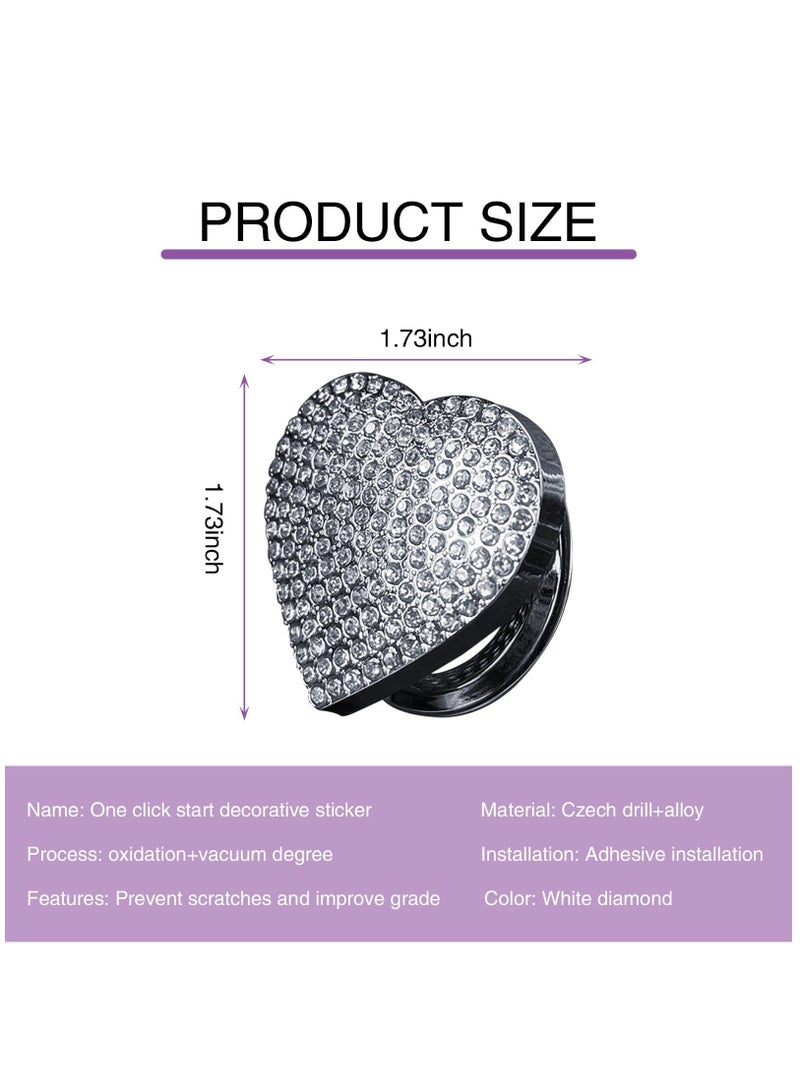 Excefore 1 PC Bling Car Engine Start Button Cover, Rhinestone Heart-Shaped Shiny One-Button Start Decorative Sticker, Anti-Accidental Touching Scratch Protective Cover, Universal for Most Cars - Image 2