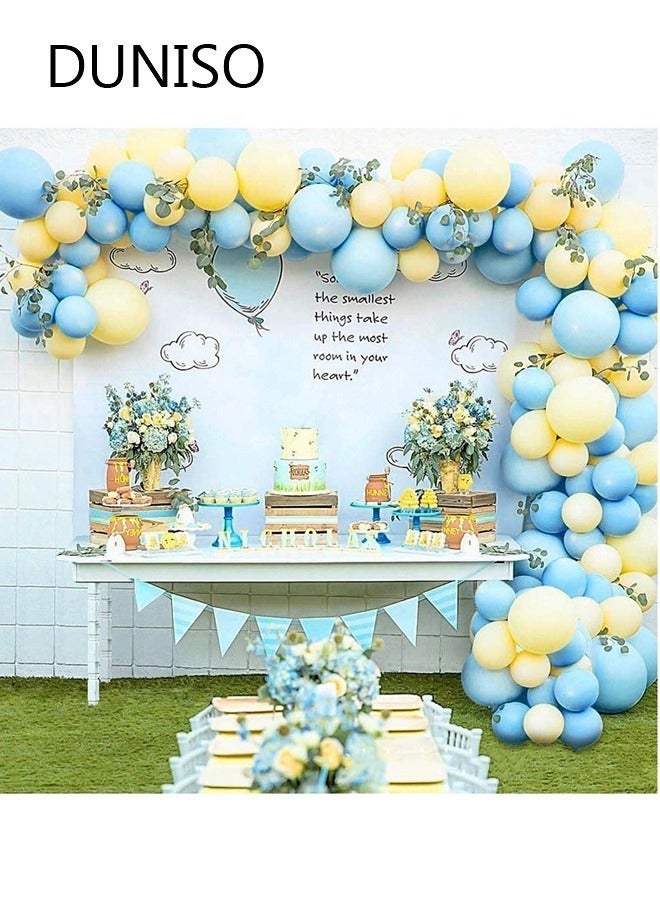 DUNISO 102 PCS Balloon Garland Arch Kit, Blue and Yellow Latex Balloons Set For Baby Wedding Birthday Party Background Decorations School Opening Ceremony - Image 1