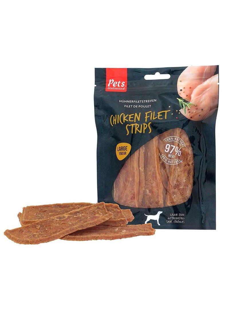 Pets Unlimited Chicken Filet Strips Large Dog Treats 150G - Image 2