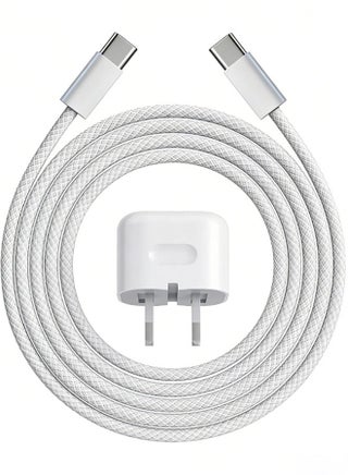 شاحن USB-C سريع 20 واط مع كابل Type-C إلى Type-C بطول 2 متر، محول شحن جداري PD 3.0 فائق السرعة لأجهزة iPhone 17/16/15 Pro Max و Samsung Galaxy S24/S23 Ultra و iPad وجميع هواتف وأجهزة Android - view 3
