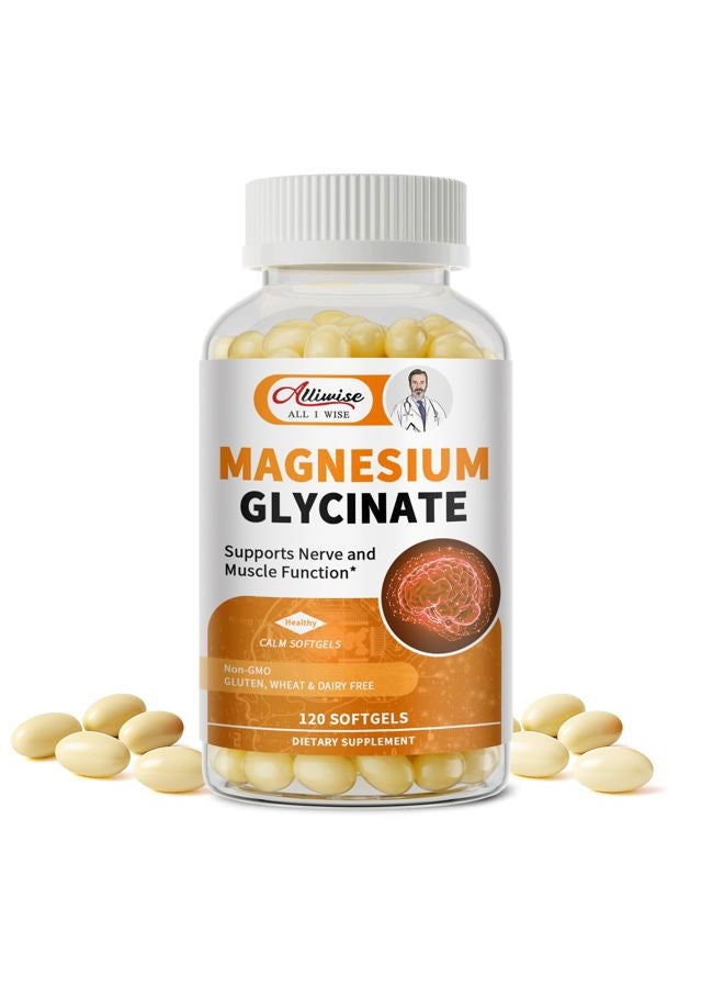 Alliwise Magnesium Glycinate 400mg Softgels with Vitamin D3 & B6,Small Easy to Swallow Gel Caps,High Absorption, Gentle on Stomach,Supports Sleep, Muscle & Calm,Bone Health,120 Softgels - Image 1