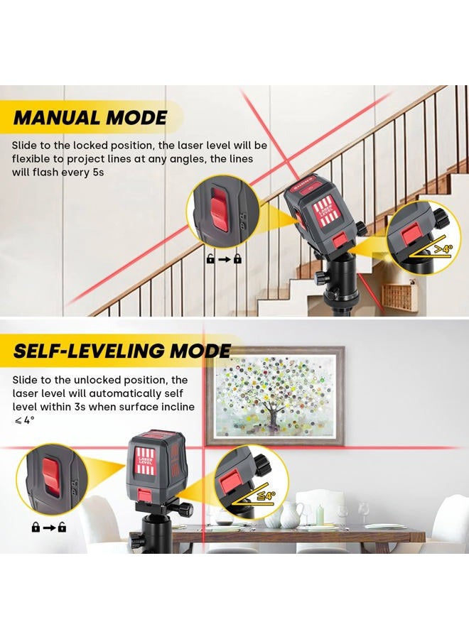 Enventor Laser Level, 15M Cross Line Laser Level, Laser Levels Self Leveling with 2 Lines Horizontal/Vertical, 2 Mode Manual/Self-Leveling, IP54, 360° Magnetic Bracket, 2 x AA Batteries Red - Image 3