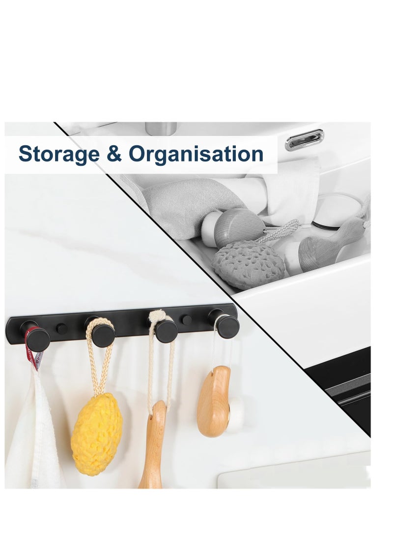 SOLARAE Wall Mounted Coat Hooks, Door Hooks, for Hanging Towels Keys Heavy Duty Coat Rack, Stainless Steel Punch Hooks, with 4 Hooks, for Bathroom Bedroom (Black) - Image 3