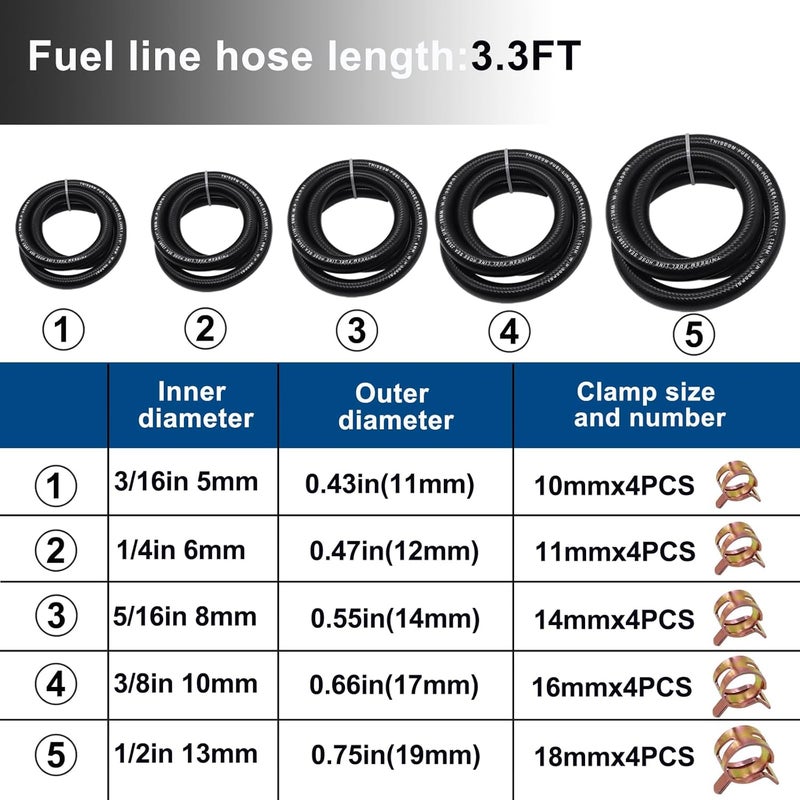 Tnisesm 5 Size Fuel Hose Line with Clamps - Image 2