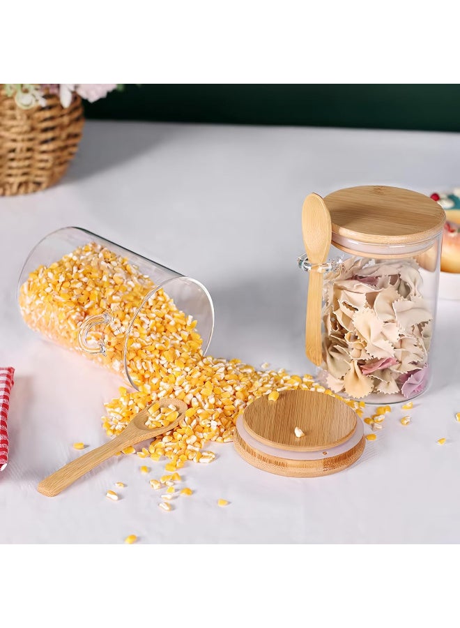 برطمانات زجاجية مع أغطية الخيزران وملعقة حاويات سعة 539 جرام بغطاء خيزران محكم الإغلاق وملاعق لحمل الحلوى وحبوب القهوة والسكر والتوابل والمكسرات وأوراق الشاي 600 مل مجموعة 3 - Image 3